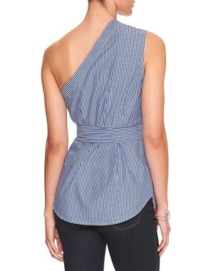 Banana Republic Blue and White One-Shoulder Striped Camisole